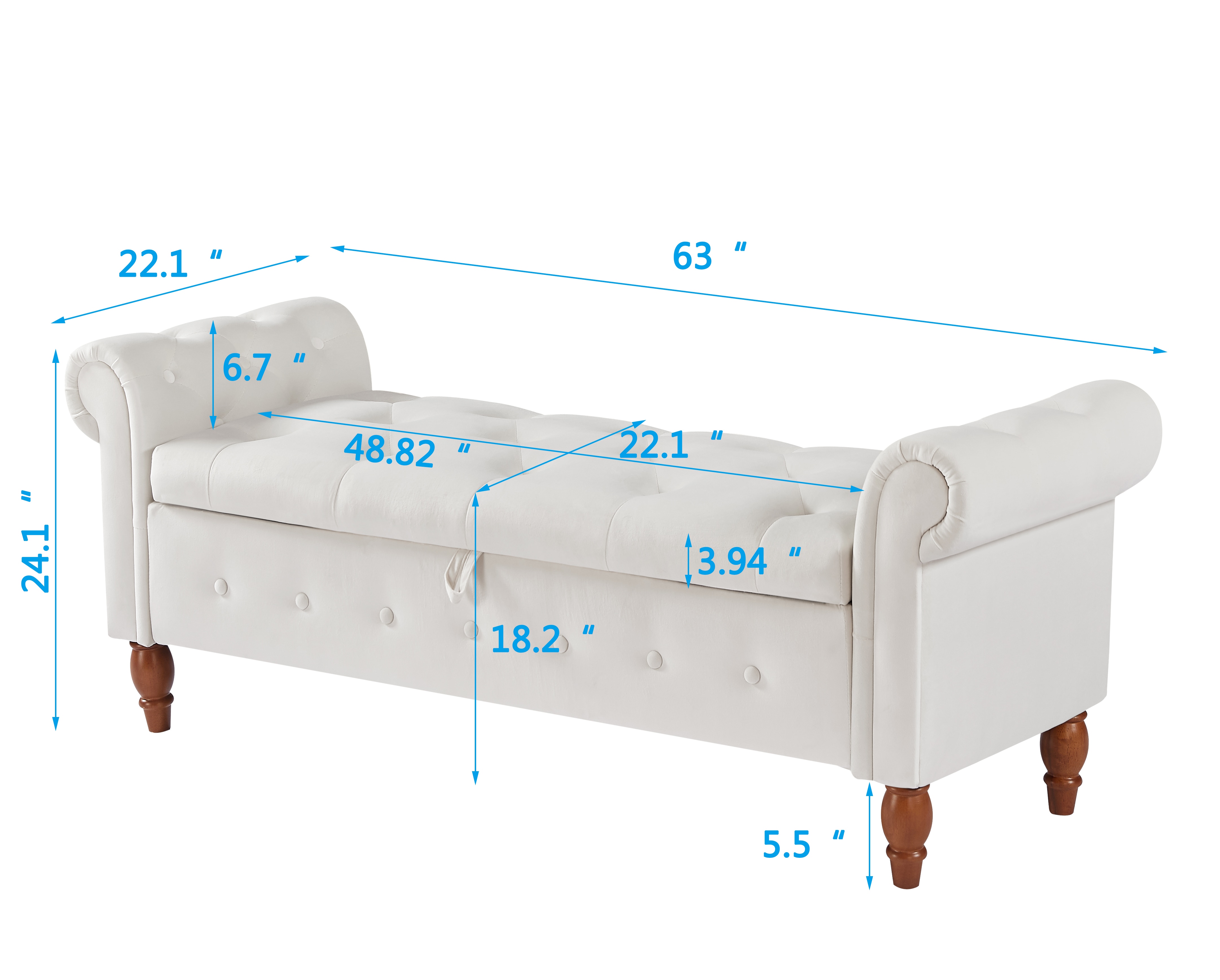 Velvet Storage Ottoman Bench – Multifunctional Beige Sofa Stool With Hidden Compartment, 500lbs Capacity, Rubberwood Legs_voghion.com